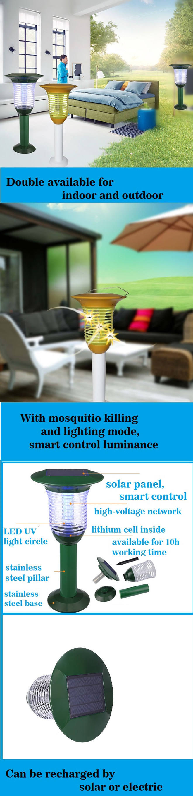 Outdoor and Indoor Solar Panel Insect Mosquito Killer with LED Light