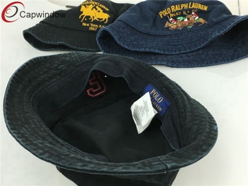 100% Washed Cotton Bucket Hat/Cap with Flat Embroidery