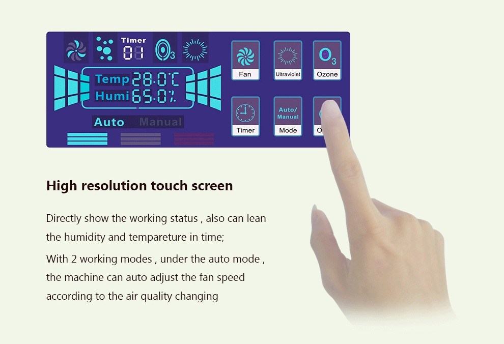 LCD Home Air Purifier HEPA Filter with Ozone Sterilizer