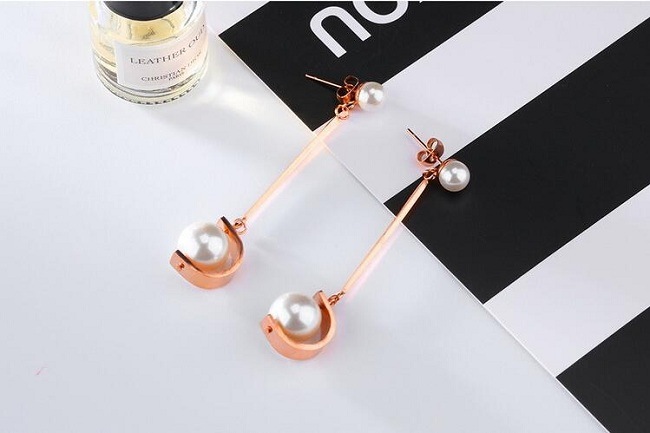 Top Quality White/Black Imitation Pearl Earrings 50mm Long Rose Gold Color Drop Earrings for Women Wedding Jewelry Girl Gifts