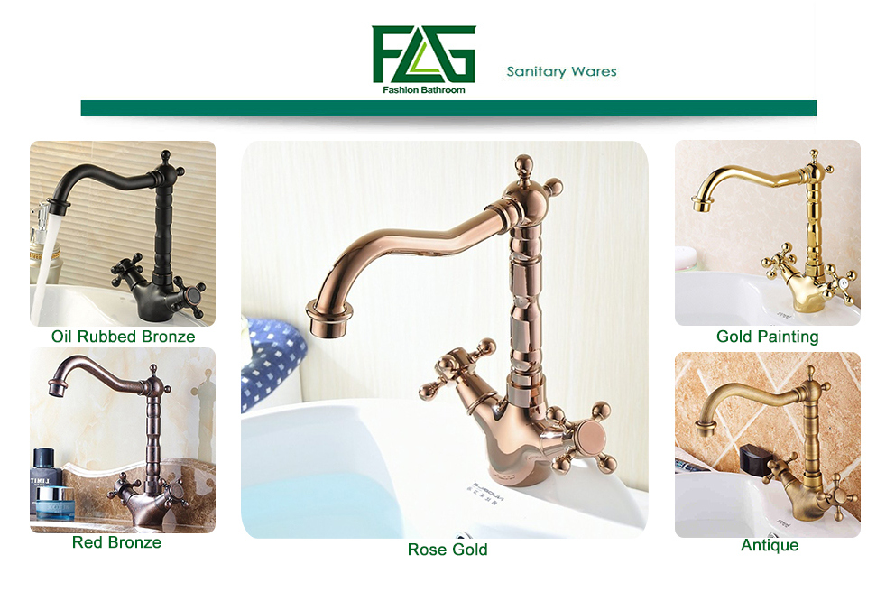 FLG Rose Gold Basin Bathroom Mixer with Double Handles