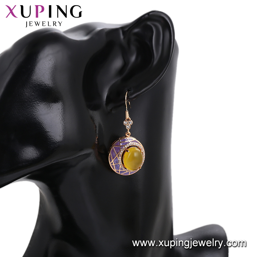 Luxury Women Jewelry Ancient Style Yellow Opal Drop Earrings 18K Gold Color Plated