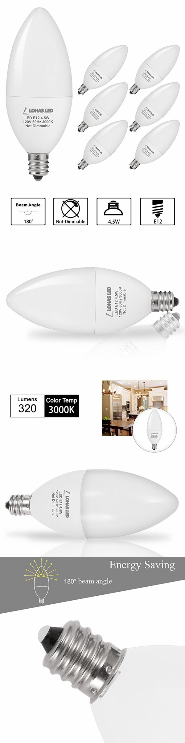 Non-Dimmable 4.5W 40W Candelabra Bulb Equivalent E12 Soft White 3000K LED Candle Light Bulb