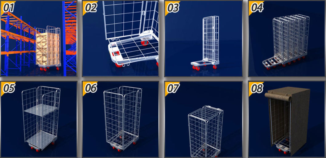 Logistics Folding Hand Trolley Metal Pallet Cage Stackable Roll Container