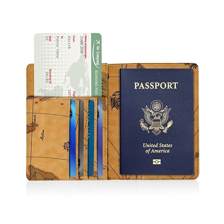 PU Leather Travel Passport Holder Map Pattern Passport Cover