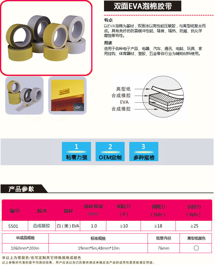 Chinese Manufacturers Direct Marketing Custom Single Sided Foam Tape