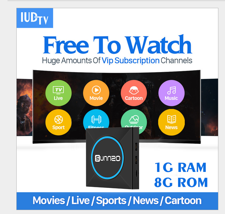 Iudtv Suscription with Sunnzo Android TV Box for Europe and USA 2500 Chanels IPTV Live