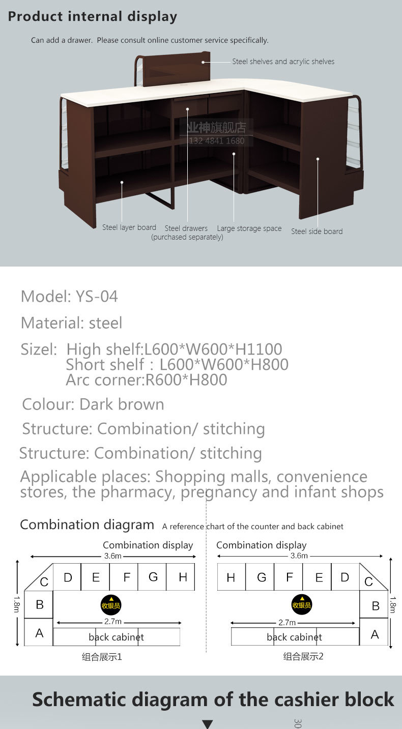 Supermarket &Retail Store Cashier Checkout Counter Design with High Quality