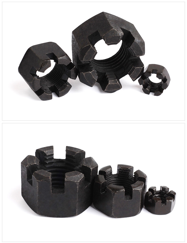 DIN 935 Grade 8 Black Steel Hexagon Slotted Nut