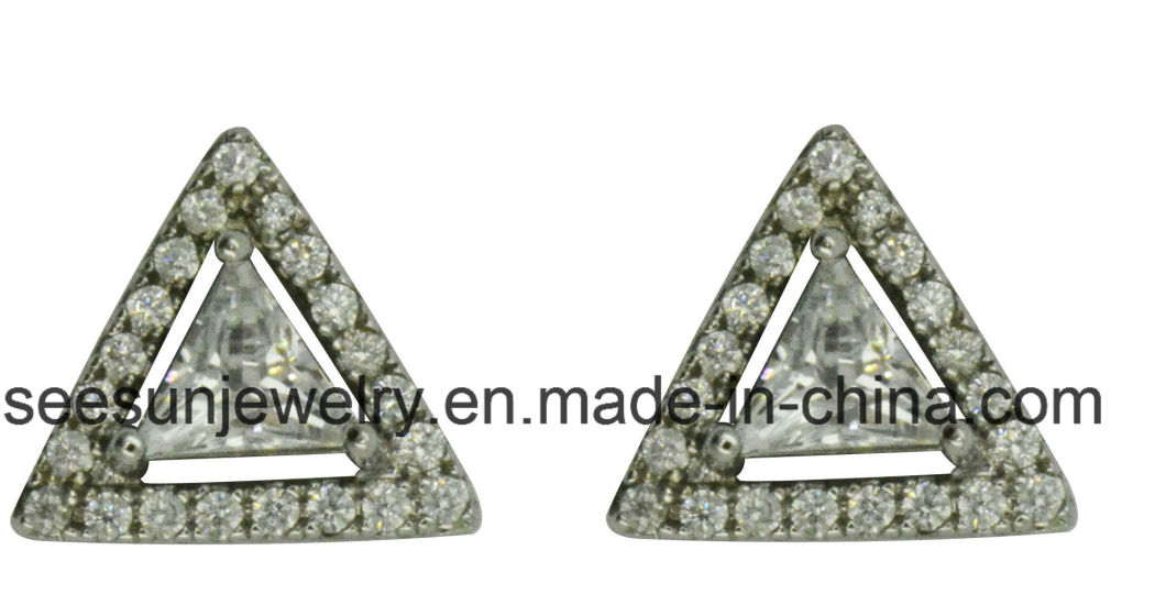 925 Hotselling Sterling Siver Triangle Crystal Stud Earrings