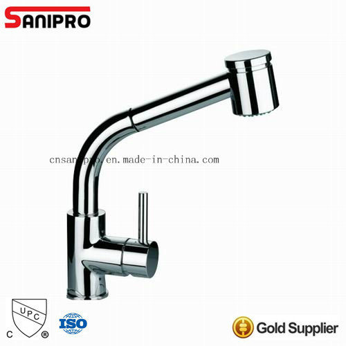 Sanipro Chrome Plating Single Lever Kitchen Brass Faucet with with Pull out Spout with Upc