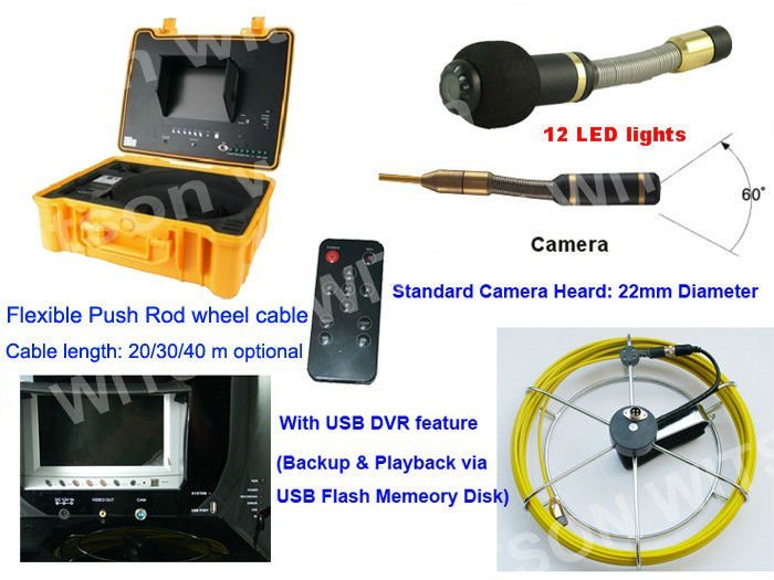 Witson Waterproof Sewer Pipe Inspection System with DVR Via TF Card or USB Drive (W3-CMP3188DN)