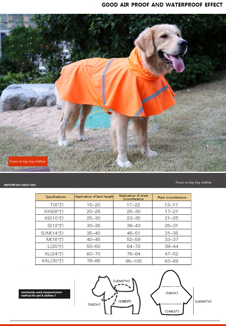 Pet Dog Polyester Hooded Raincoat with Reflective Band