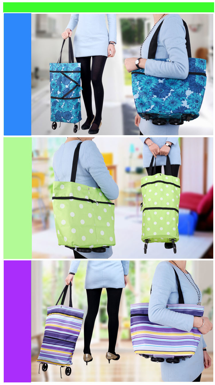 Foldable Oxford Shopping Trolley Bag for Outdoor Shopping with Wheels