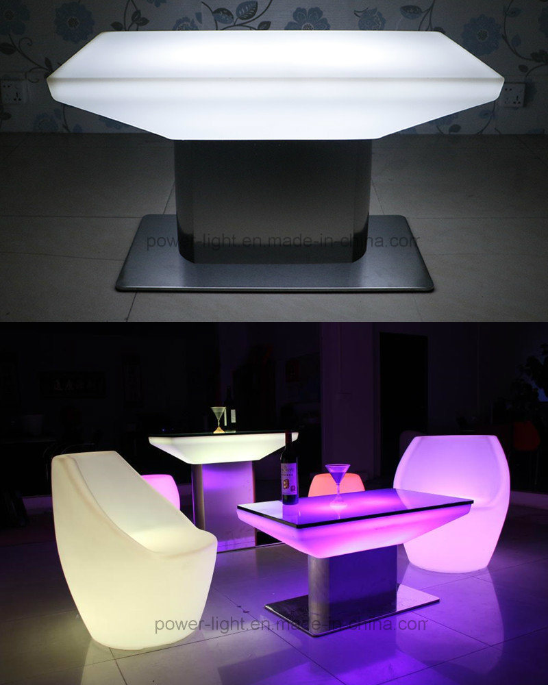 LED Furniture Colorful LED Square Coffee Table with Stainless Steel Base Side Table