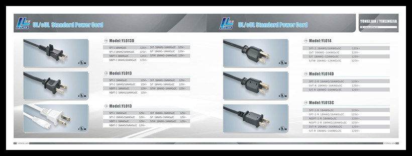 UL/cUL Standard Power Cord Plug with Three Pins with Certificate Approved