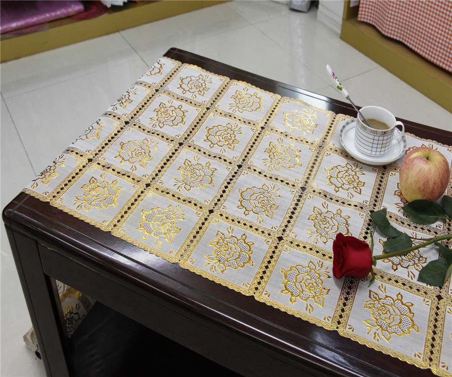 Crochet PVC Roll Gold Long Lace 50cm Width Table Mat