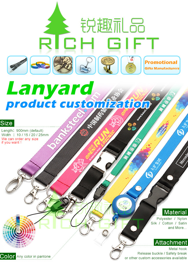 Promotion Gift Custom Polyester Ribbon Lanyard with Metal Hook