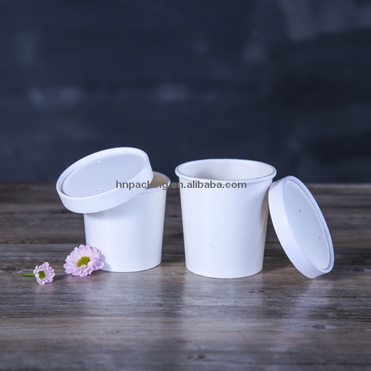 Disposable White Paper Soup Bowl with Lid