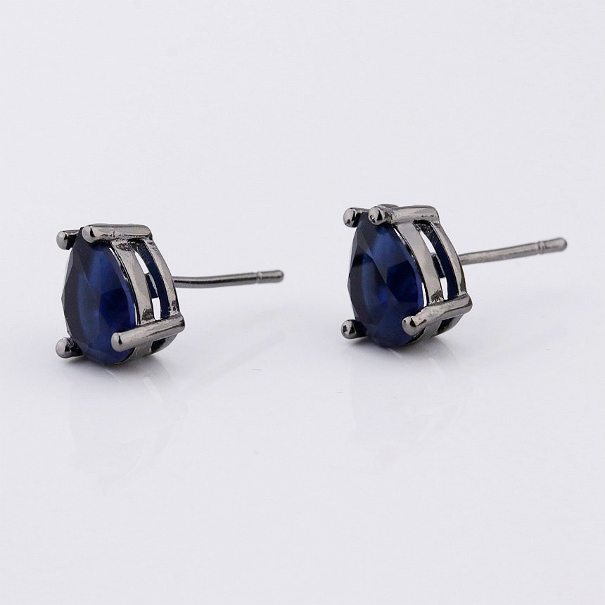 Pear Shape Blue Color Stud Earring with Black Rhodium Plated