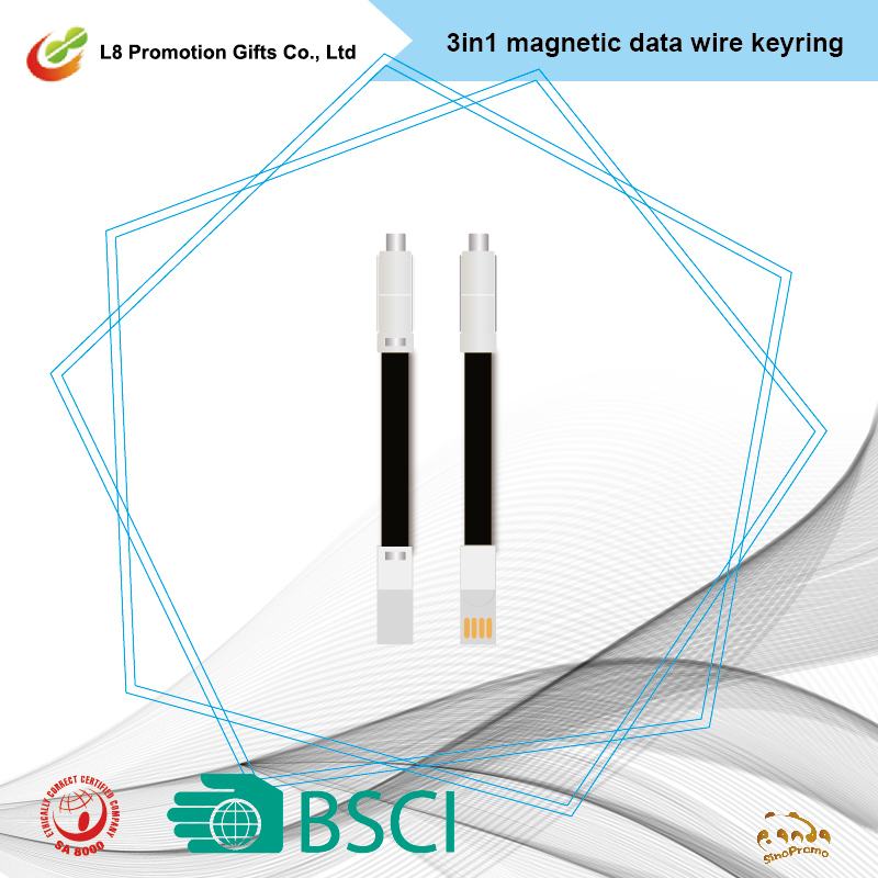 Phone Data Wire Mobile Cable Mobile 3 in 1 Magnetic Date Wire Keyring/TPE+ABS Material Easy Change Between Type-C iPhone Android Printing Customization Logo