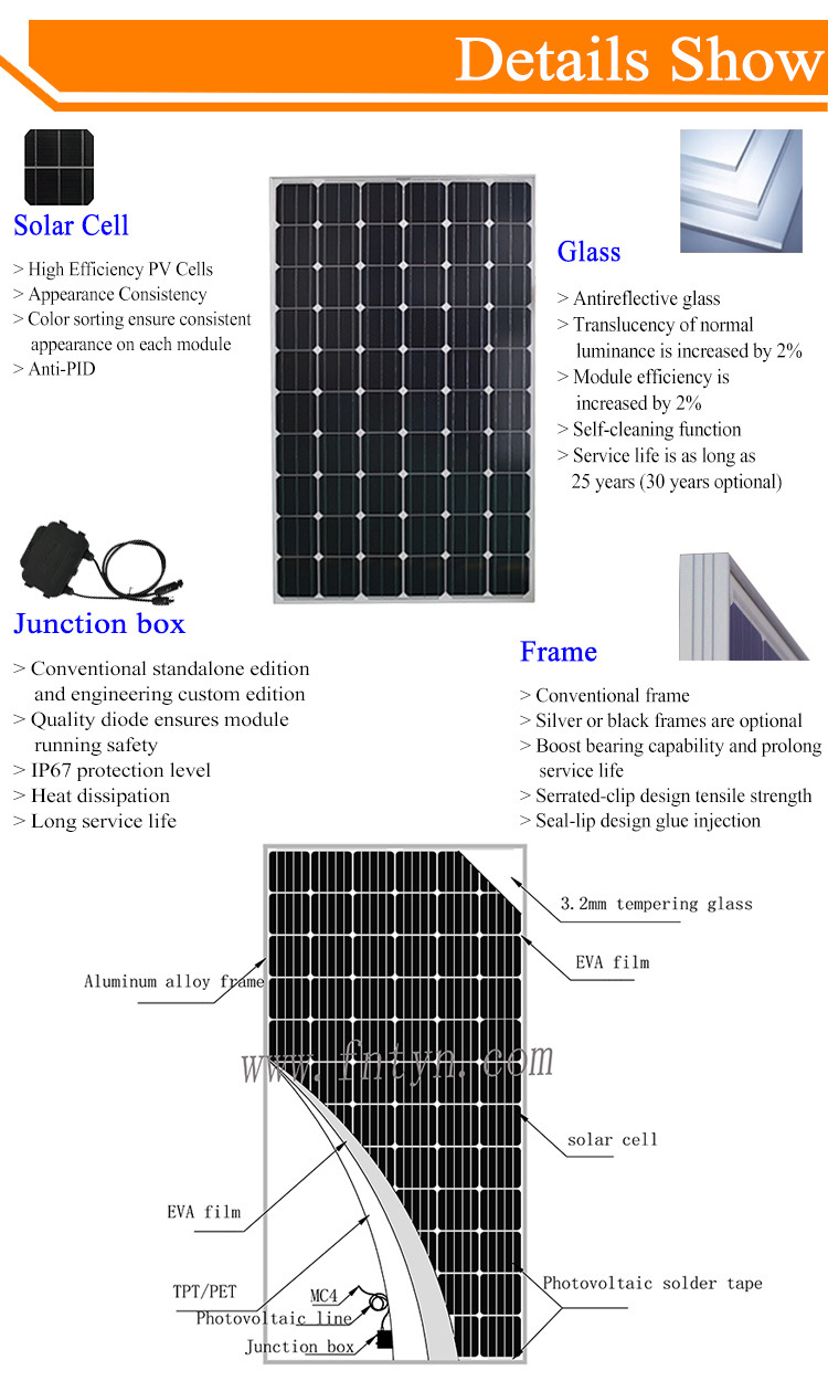 Mono/Monocrystalline Photovoltaic Solar Panel PV Module Solar Power System