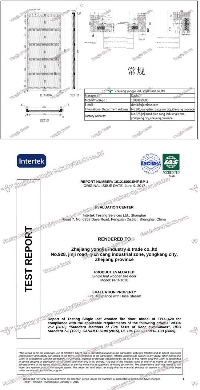 Wood Fire Exit Door with Glass with UL Ceritificate