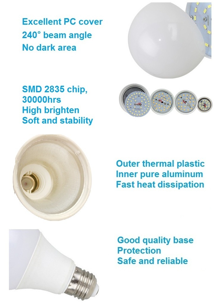 Energy Saving A60 7W E27 Aluminum LED Lamp Bulb with CE