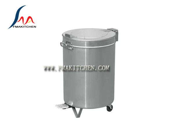 Mobile Stainless Steel Garbage Bin with Wheels and Pedal, Waste Bin in Ss