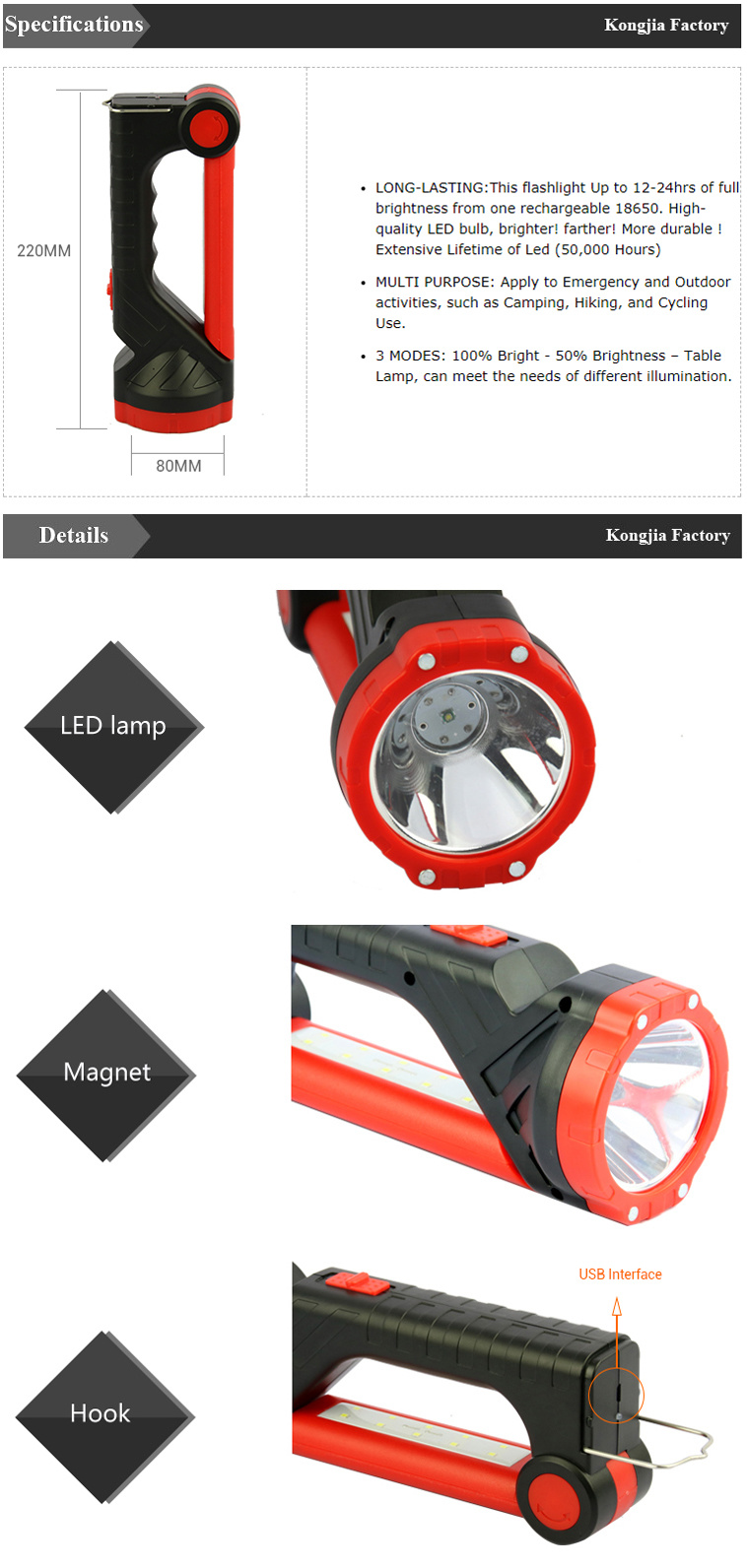 USB Rechargeable 2 in 1 High Power Soalr LED Flashlight