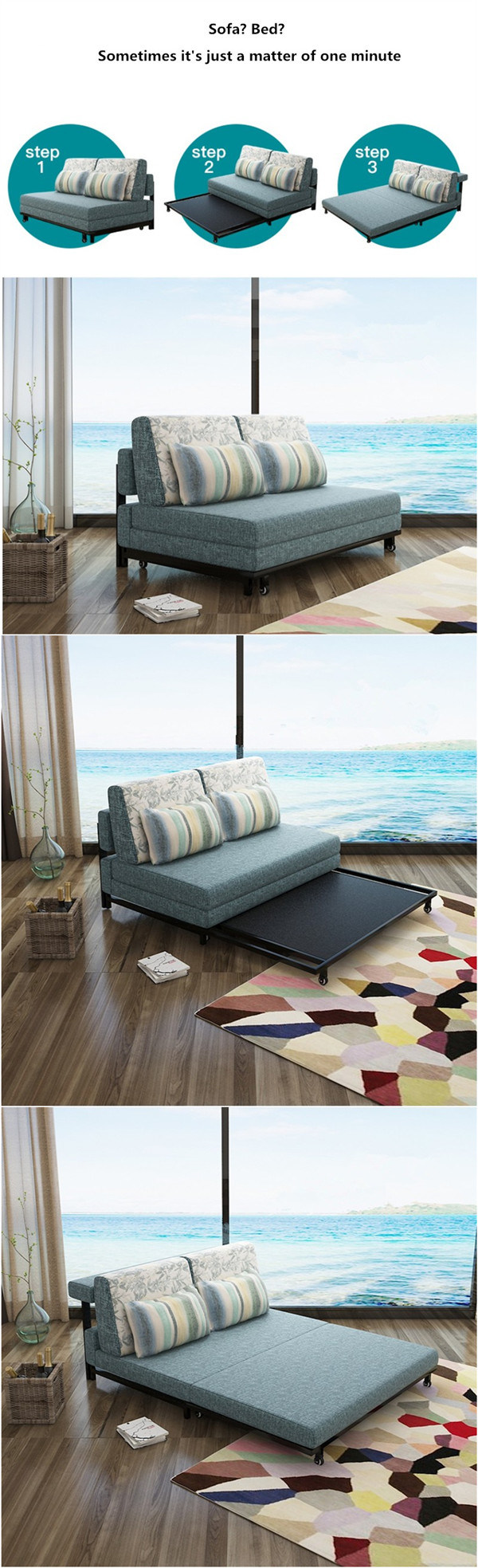 Modern Furniture Corner Sofa Cum Bed Fabric Sofa Bed (192*150cm)