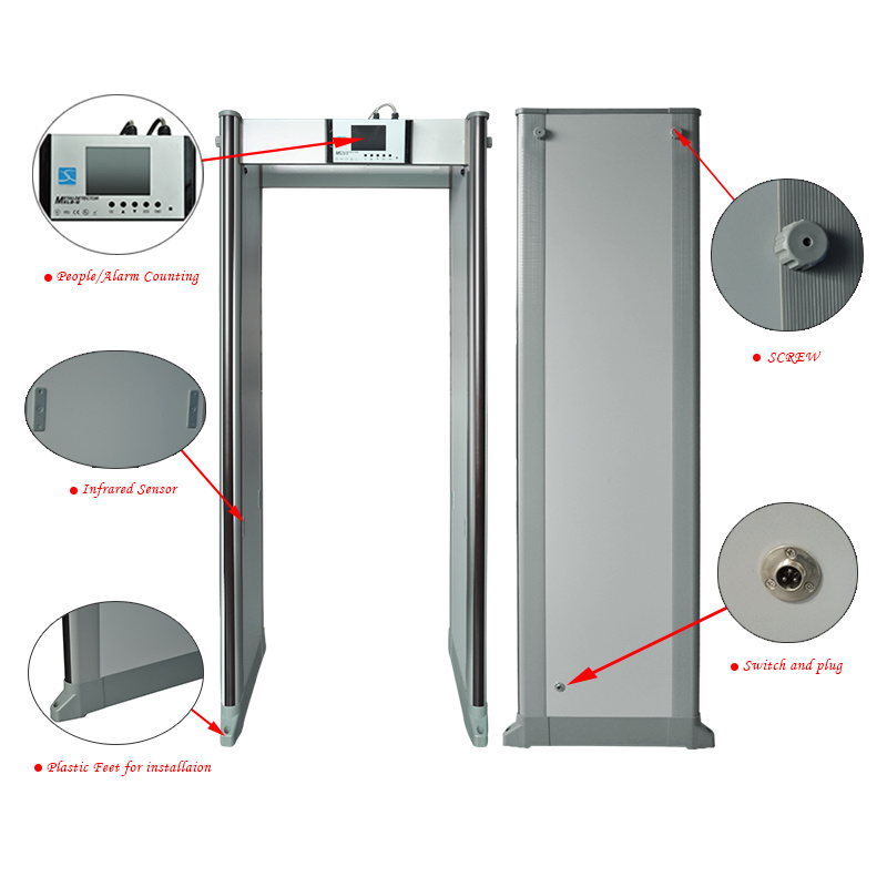 7 Inch LCD Screen 24 Zones Adjustable Sensitivity Walk Through Metal Detector