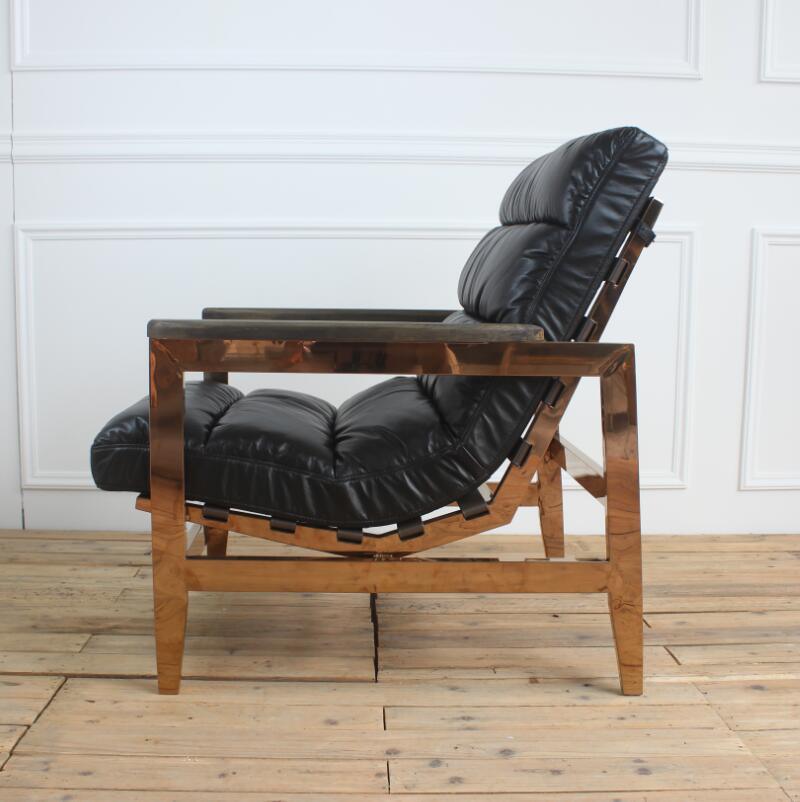 Gold Metal Frame Black Leather Leisure Chaise Lounge Chair