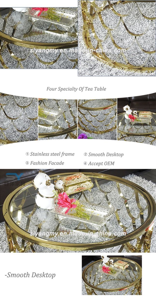 High Grade Rose Gold Stainless Steel Glass Coffee Table