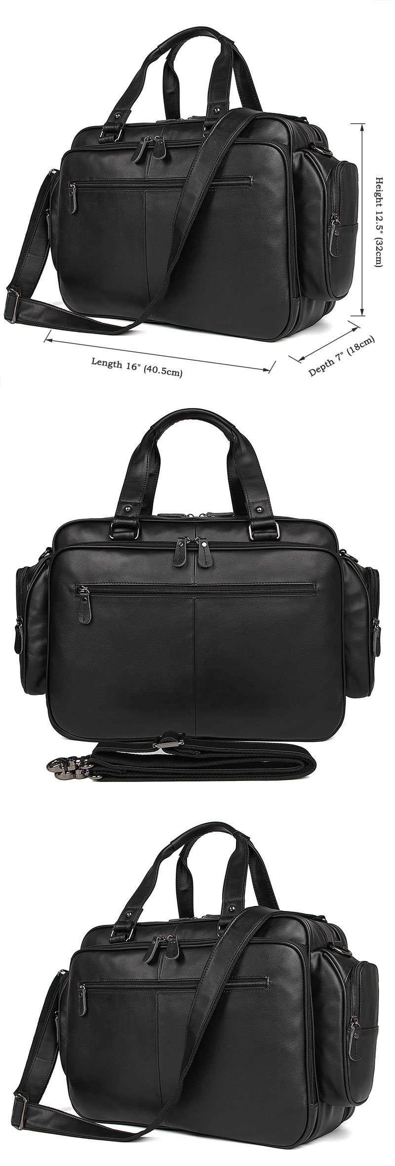 Factory Price Custom Design Black Leather Handbag Large Capacity Leather Men Briefcase