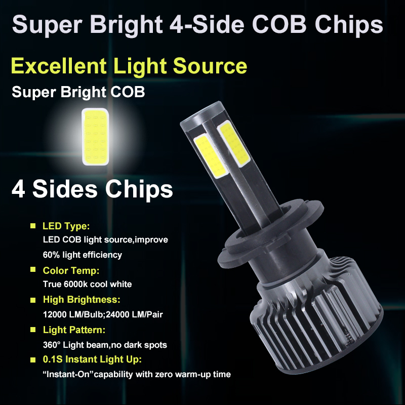 Lightech 4 Sides G4 X3 S1 H7 LED Headlgiht Lamp