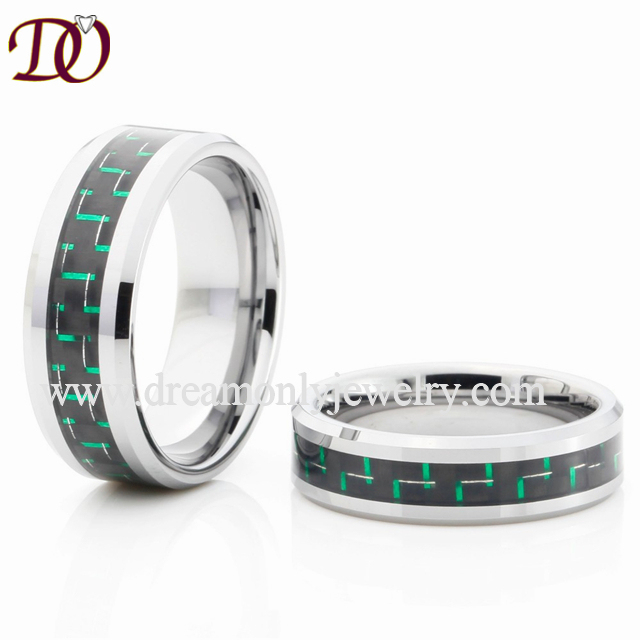 New Designs Top Selling Black+Blue Carbon Fiber Inlay Tungsten Ring