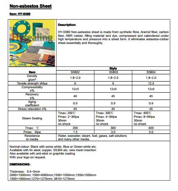 No Asbestos Gasket Sheet for Pump with Best Quality