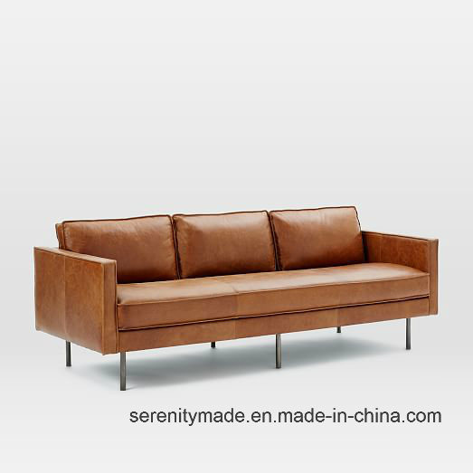 Western Style PU/Geniue Leather 3 Seat Living Room Sofa with Wooden Legs