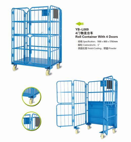 Warehouse Wire Mesh Rolling Metal Storage Roll Cage Trolley Cart with Doors