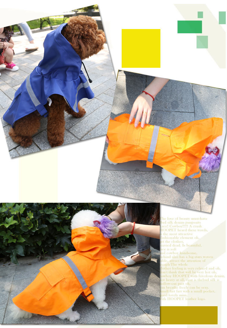 Pet Dog Polyester Hooded Raincoat with Reflective Band