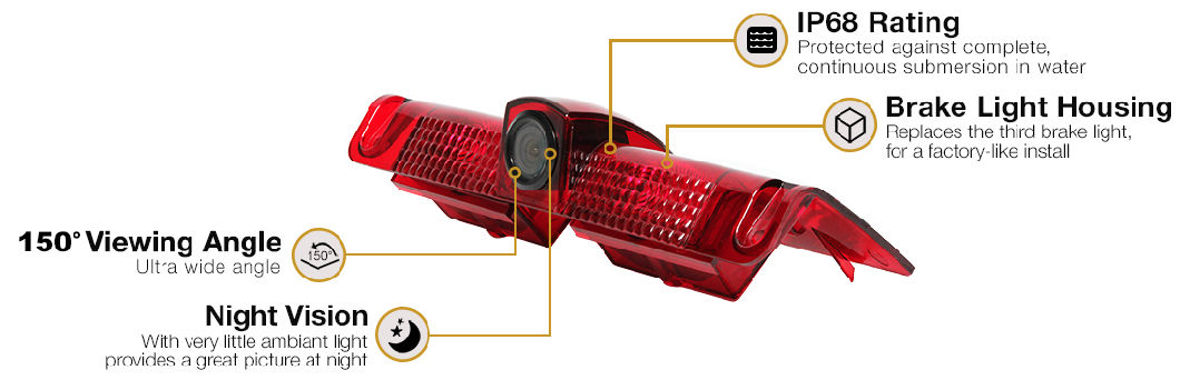 E-MARK Rear View Brake Light Camera for Car Security, IP68 Waterproof