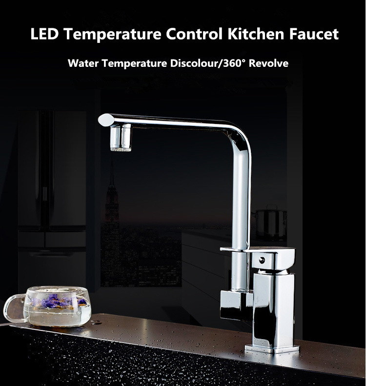 LED 360 Degree Revolve Hot/Cold Temperature Control Kitchen Faucet