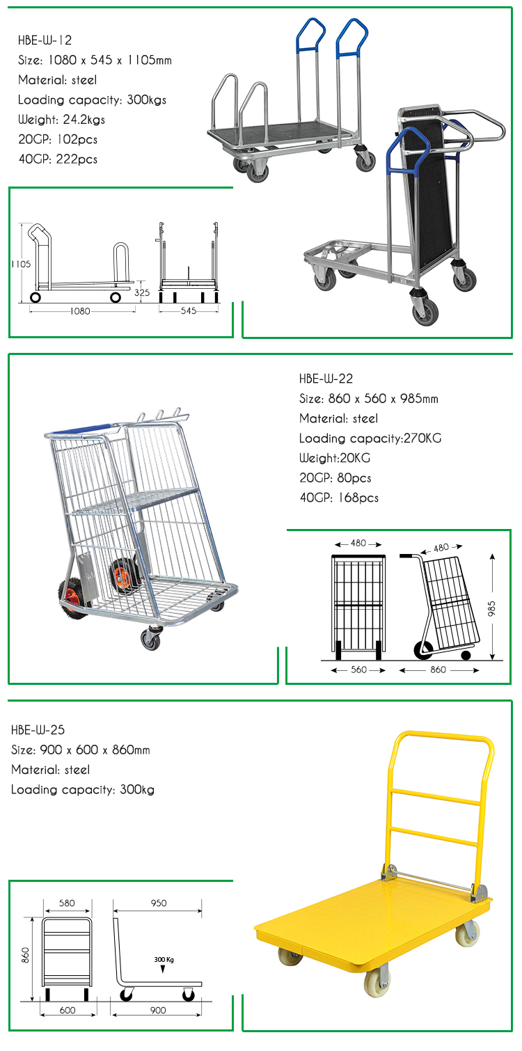 Zinc Plated Steel Warehouse Logistic Trolley Cart