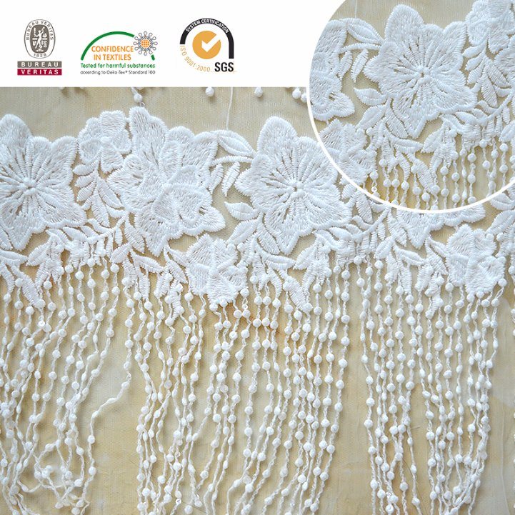 White Lace Fabric Tassels Pattern, Romantic and Beautiful for Wedding C10060