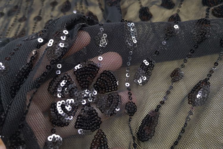 Tecido bordado de lantejoulas pretas personalizadas e elegantes Fancy Sexy Custom Black Sequin Embroidered Fabric