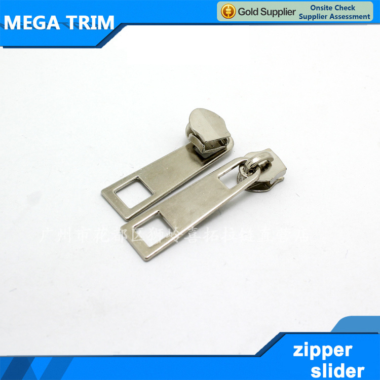 Silver Zipper Slider and Trapezoid Square Hole Puller