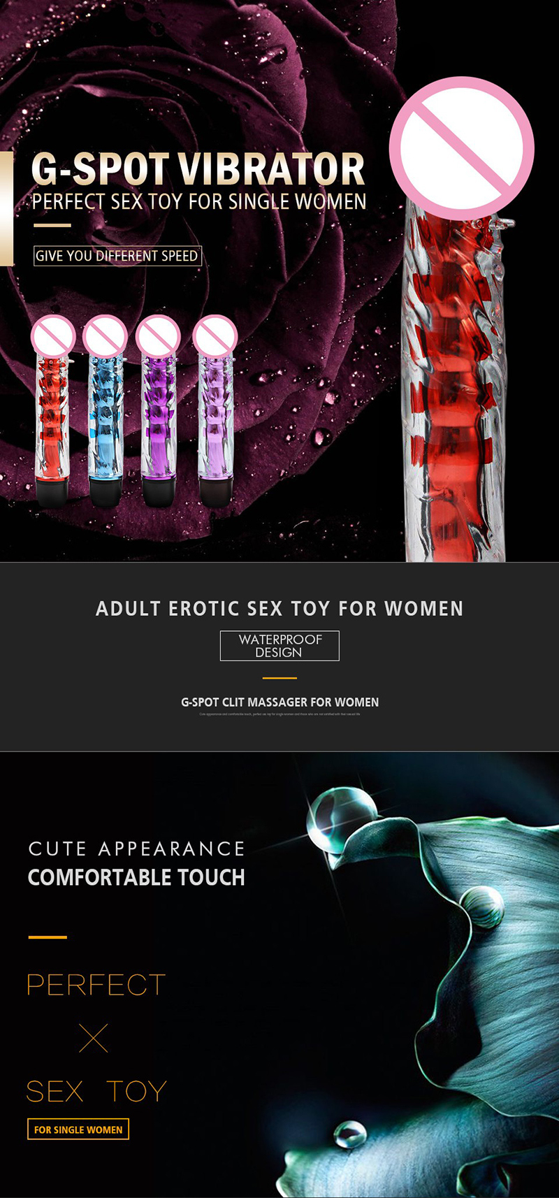 Transparent Silicone Waterproof Female Dildo Vibrator Sexy Toy
