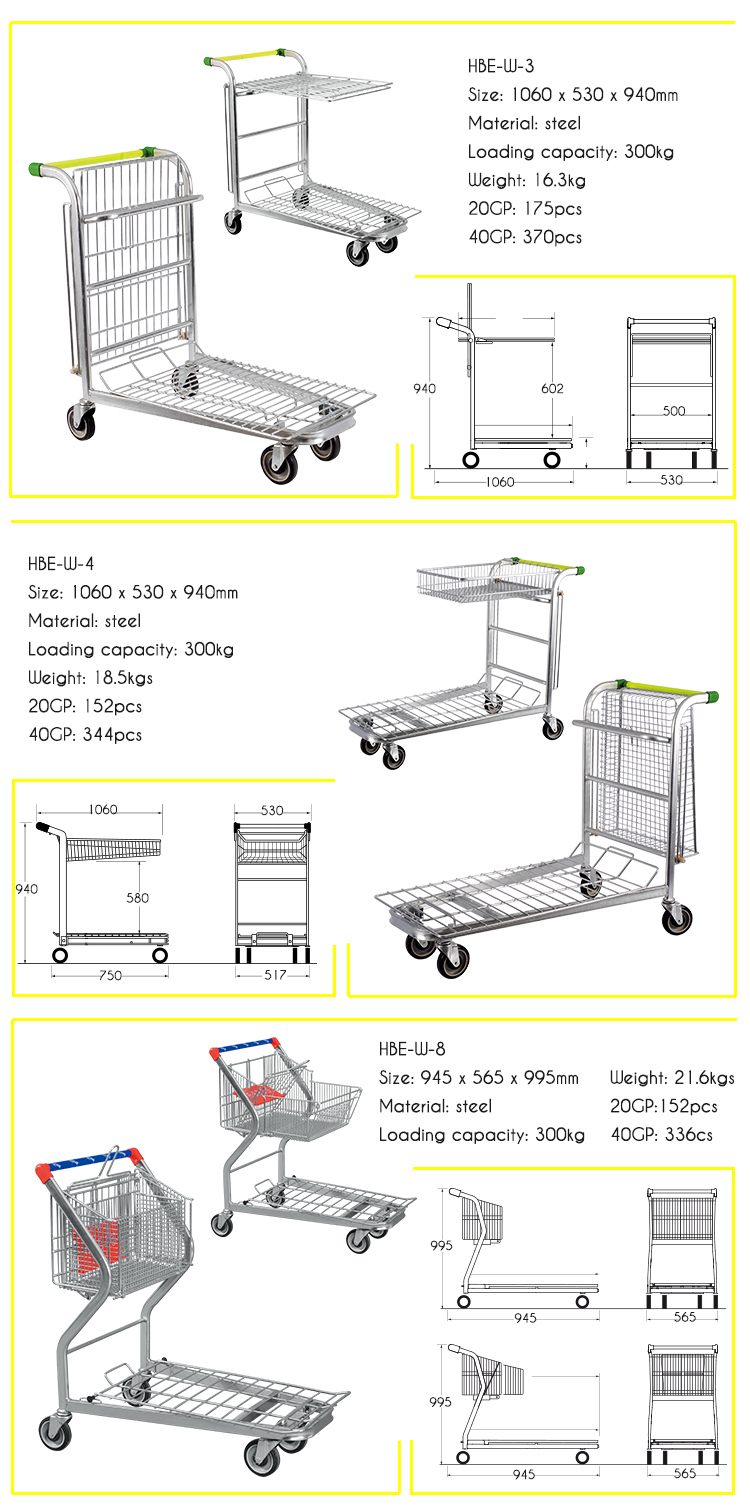 Warehouse Zinc Plated Powder Coating Foldable Cargo Flat Trolley