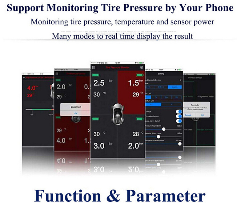 TPMS Tire Pressure Monitoring System Bluetooth APP Version External Sensors